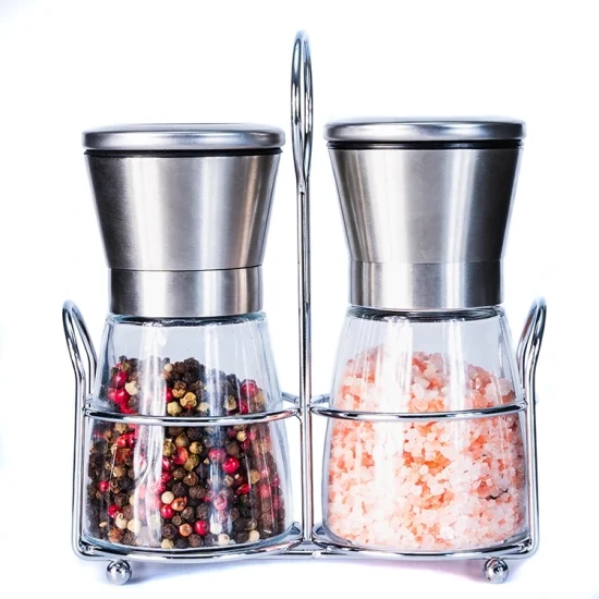 Portable 304 Stainless Steel Salt and Pepper Shaker Glass Bottle Pepper Mill Salt Grinder Kitchen Accessories for Picnic